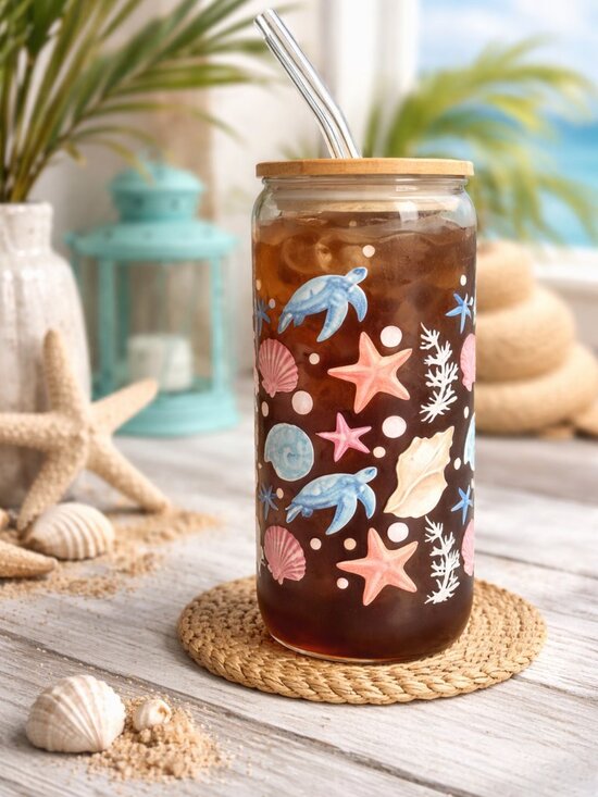 Shyblue Studio Other - Coastal Glass Can Cup – 16oz 🌊